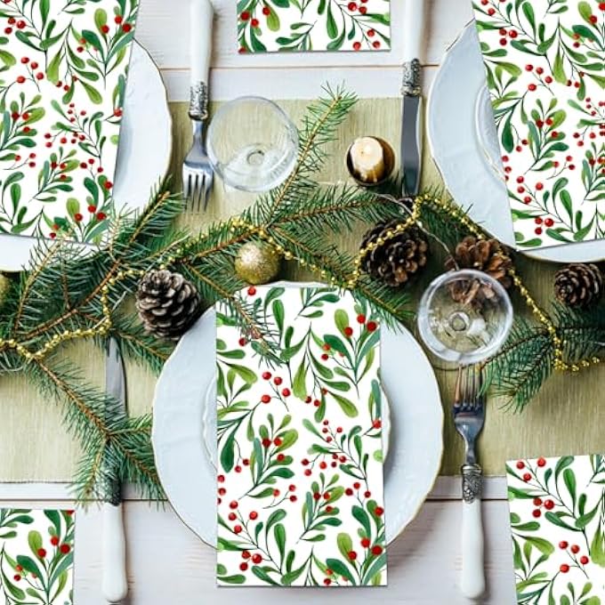 PACK OF 40 CHRISTMAS NAPKINS, CHRISTMAS BERRIES PAPER NAPKINS FOR CHRISTMAS, WINTER PARTY, BIRTHDAY, TABLE DECORATION CELEBRATION - Image 4